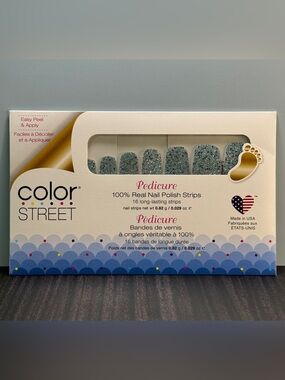Color Street Pedicure Set 100% Nail Polish Strips (Deep Ocean) New/Sealed